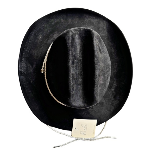 Black Rhinestone Lace Roped cowboy Brim Hat - Picture 5 of 13